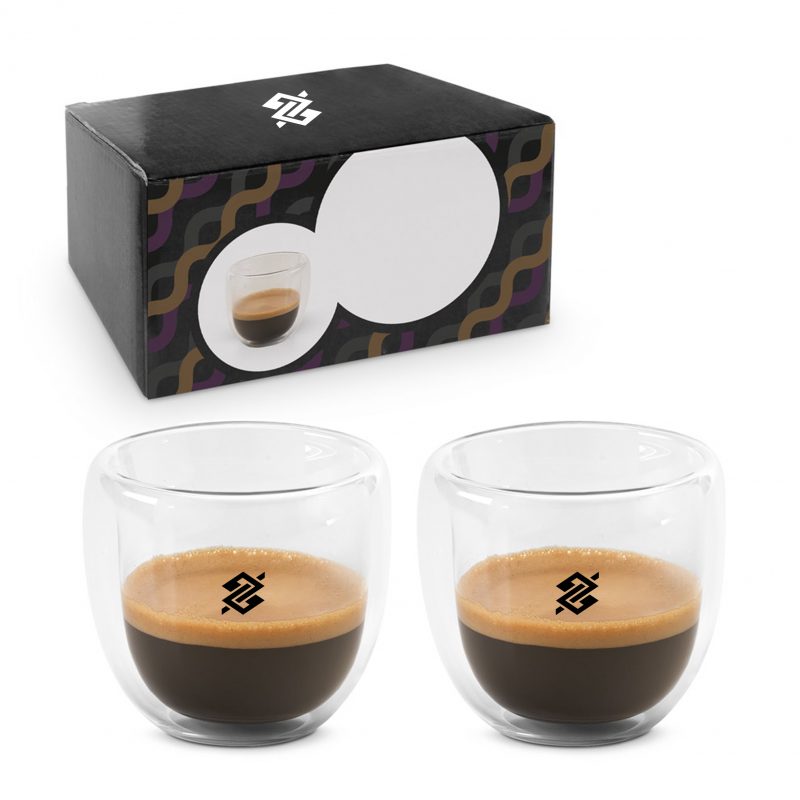 Conjunto de 02 Xícaras de Café 75ml em Vidro - Logo Preto