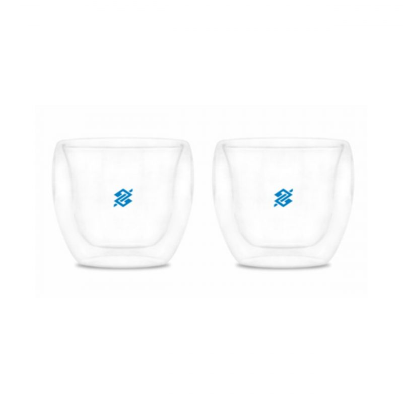 Conjunto de 02 Xícaras de Café 75ml em Vidro  - Logo Azul - Image 2