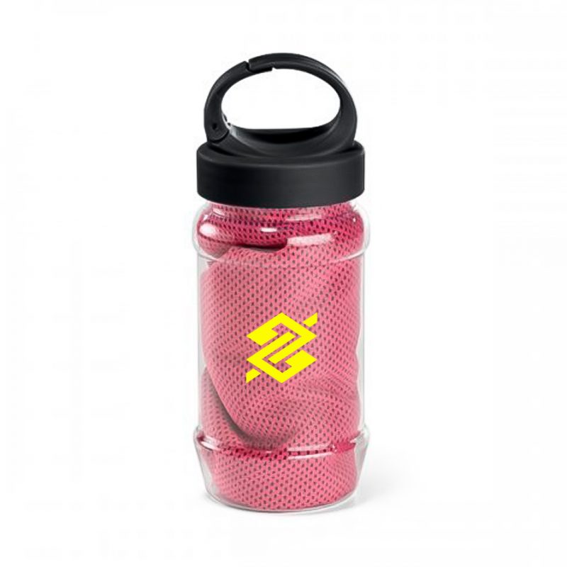 Kit Toalha e Garrafa com Mosquetão - Rosa