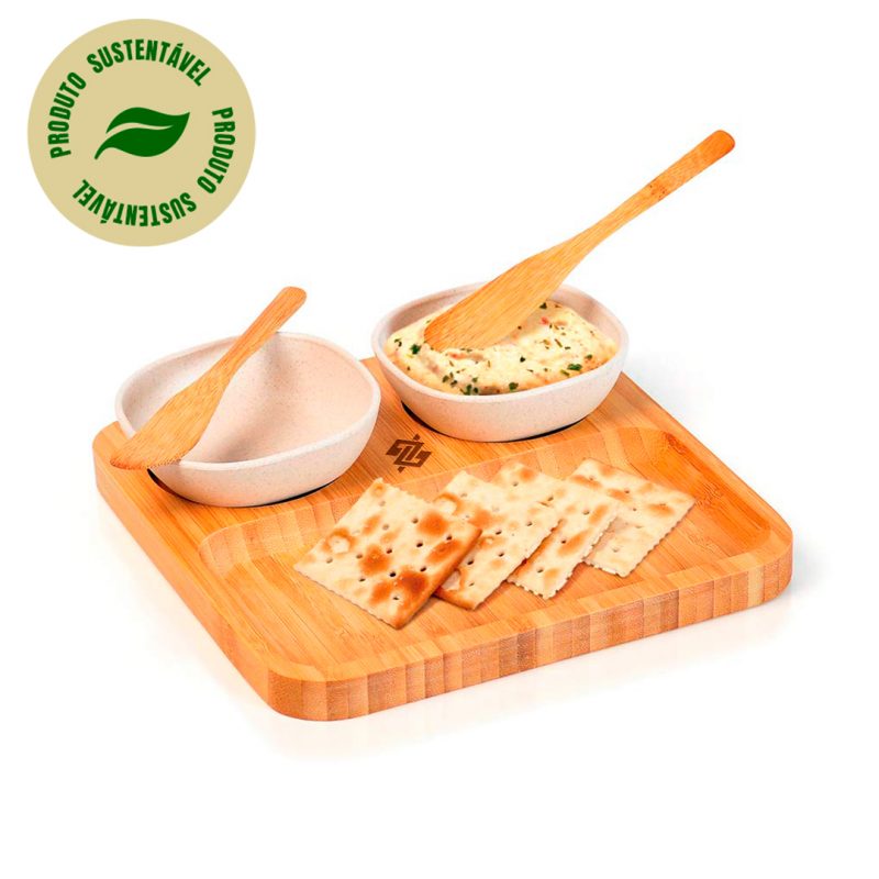 Conj. Para Petiscos E Patês Em Bambu/Fibra De Bambu-5 Pçs