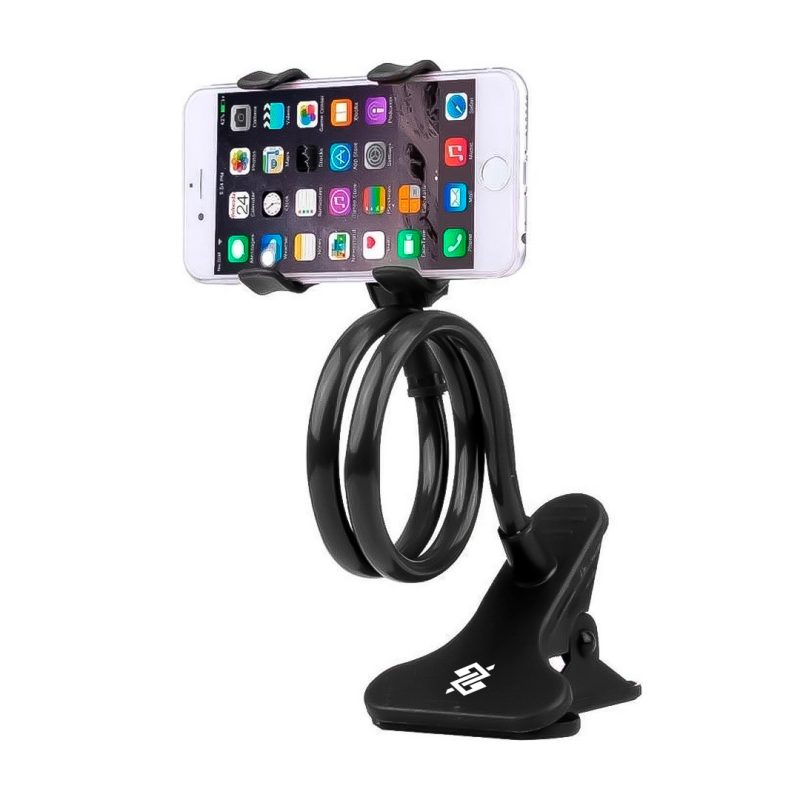 Suporte Comprido Flexível de Celular com Prendedor Articulado para Cama e Mesa Preto